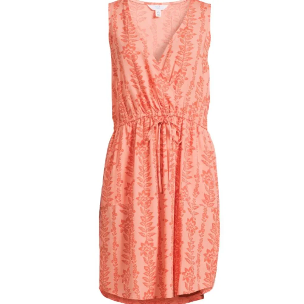 Time and Tru Women's Tank Dress Size Large Floral‎ V-Neck Sleeveless Tie Waist